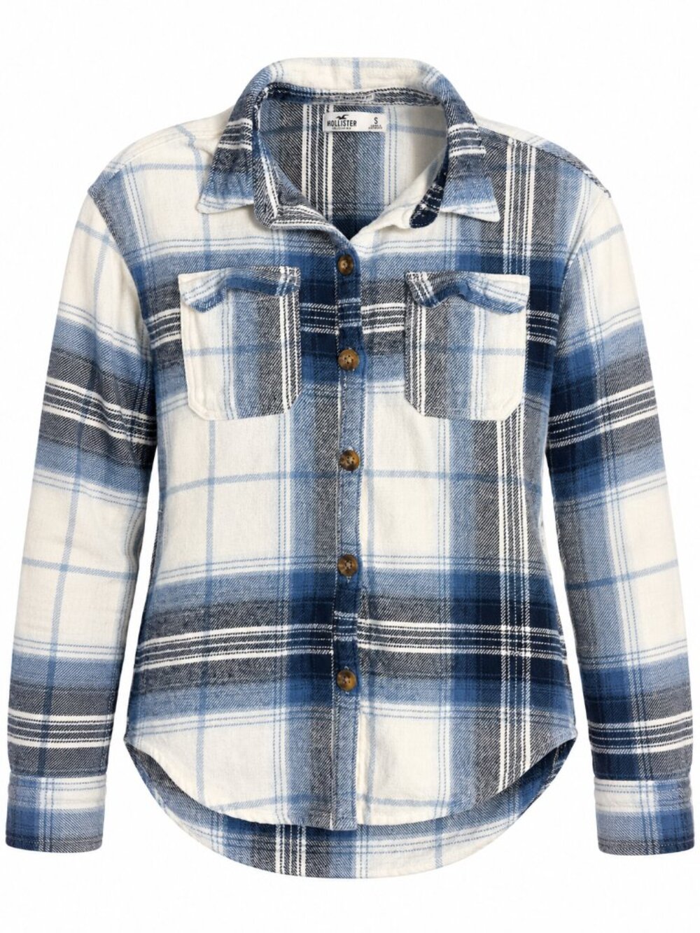 Hollister Women’s Small Blue White Plaid Boyfriend Fit Flannel Shirt